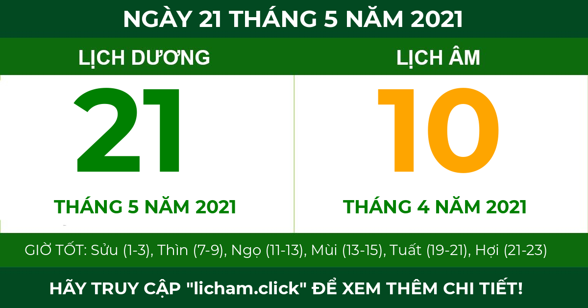 lịch âm ngày 21 tháng 5 năm 2021