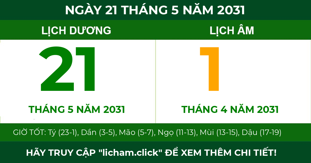 lịch âm ngày 21 tháng 5 năm 2031