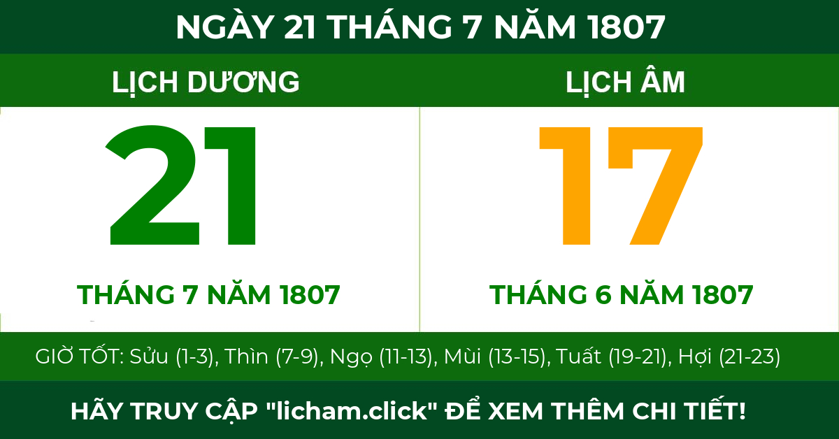 lịch âm ngày 21 tháng 7 năm 1807