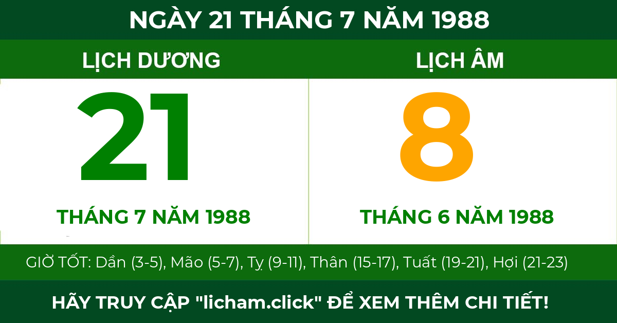 lịch âm ngày 21 tháng 7 năm 1988