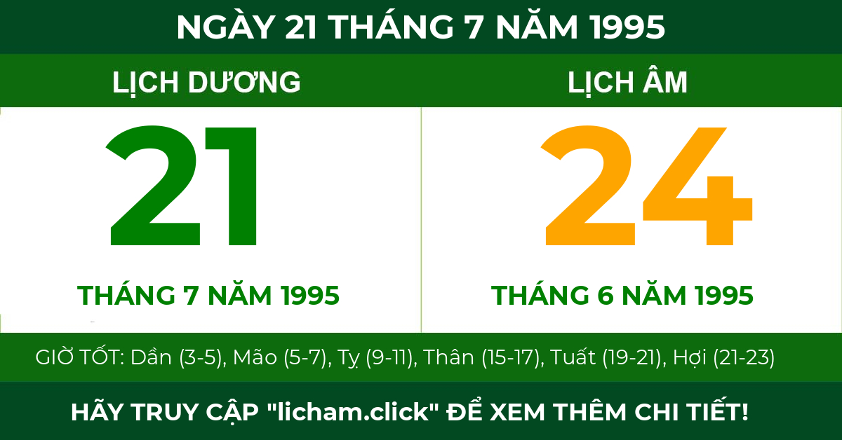 lịch âm ngày 21 tháng 7 năm 1995