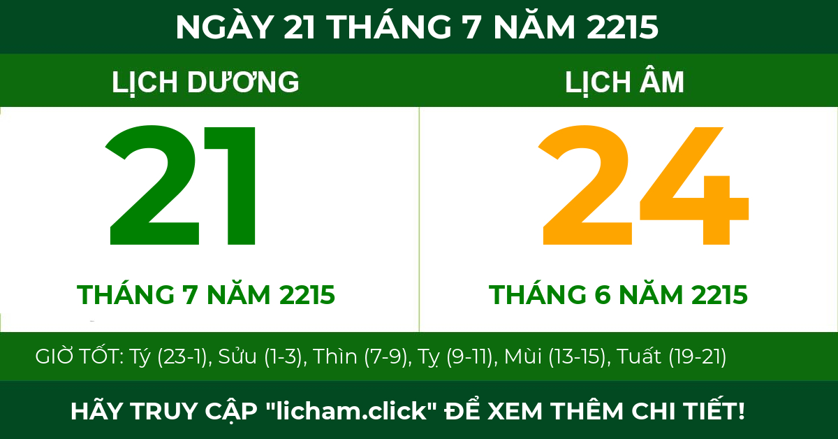 lịch âm ngày 21 tháng 7 năm 2215