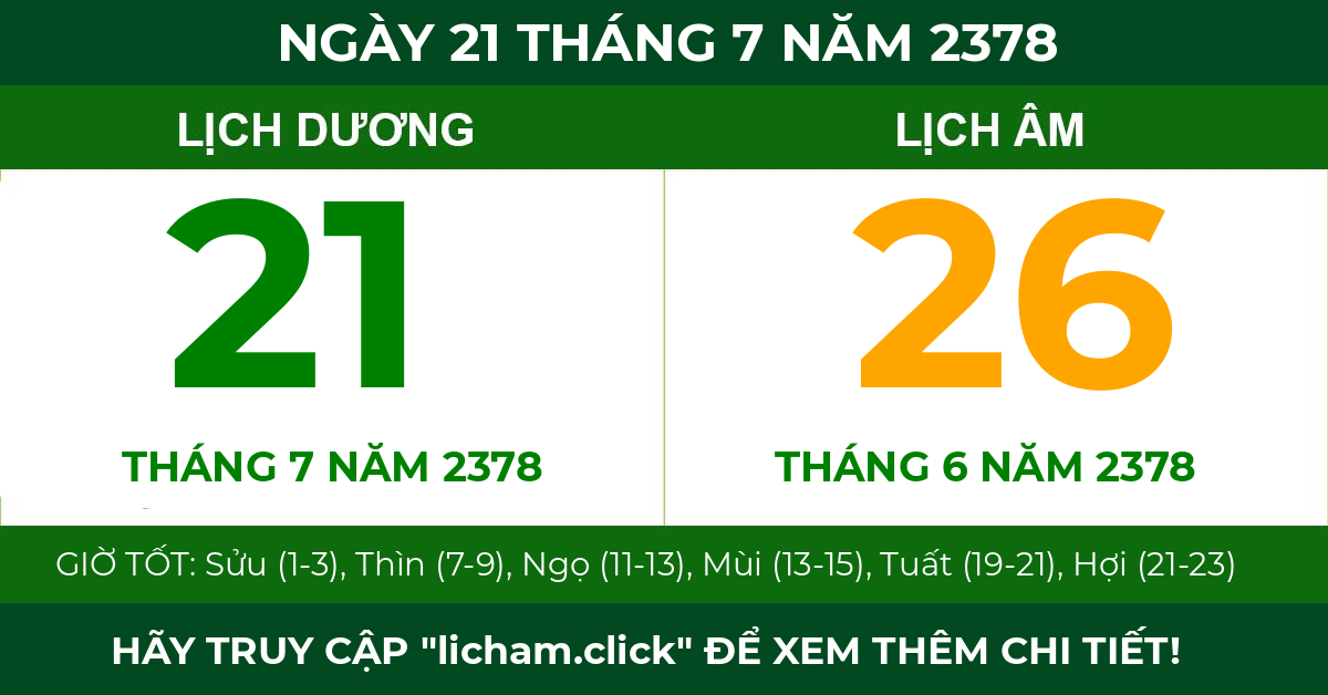 lịch âm ngày 21 tháng 7 năm 2378