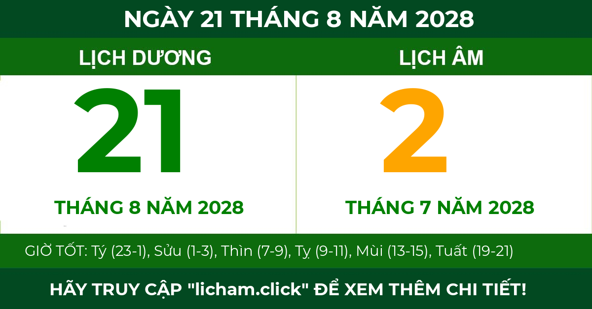 lịch âm ngày 21 tháng 8 năm 2028