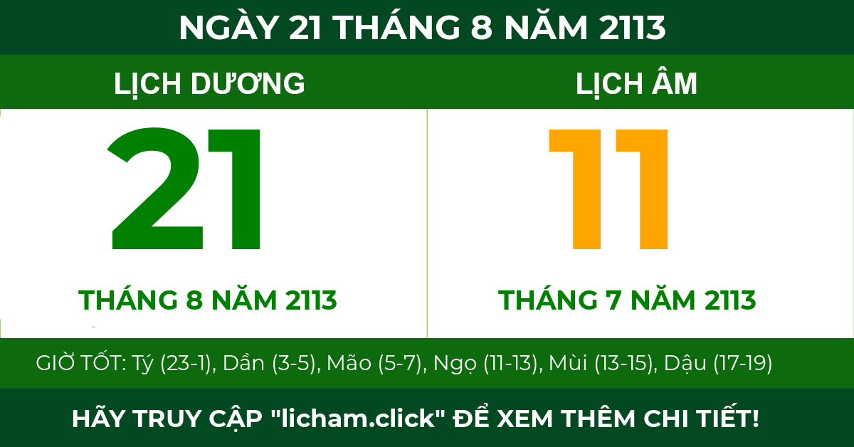 lịch âm ngày 21 tháng 8 năm 2113