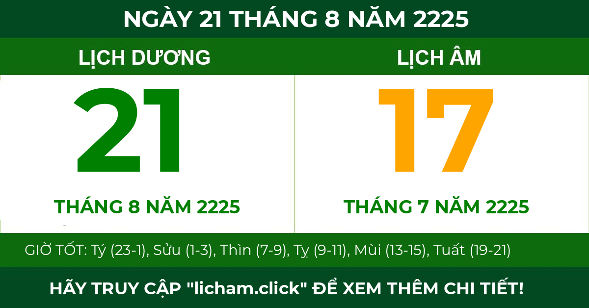 lịch âm ngày 21 tháng 8 năm 2225