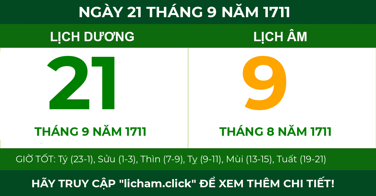 lịch âm ngày 21 tháng 9 năm 1711