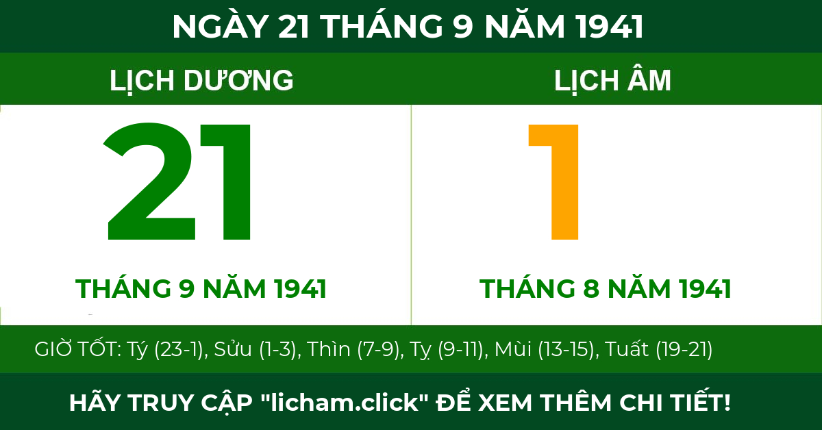 lịch âm ngày 21 tháng 9 năm 1941
