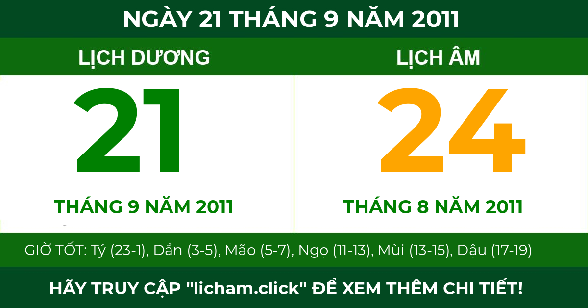 lịch âm ngày 21 tháng 9 năm 2011