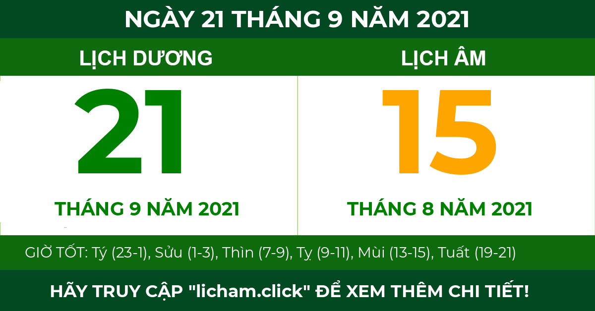 lịch âm ngày 21 tháng 9 năm 2021
