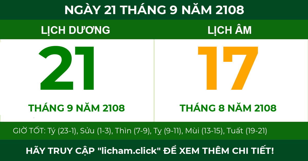 lịch âm ngày 21 tháng 9 năm 2108