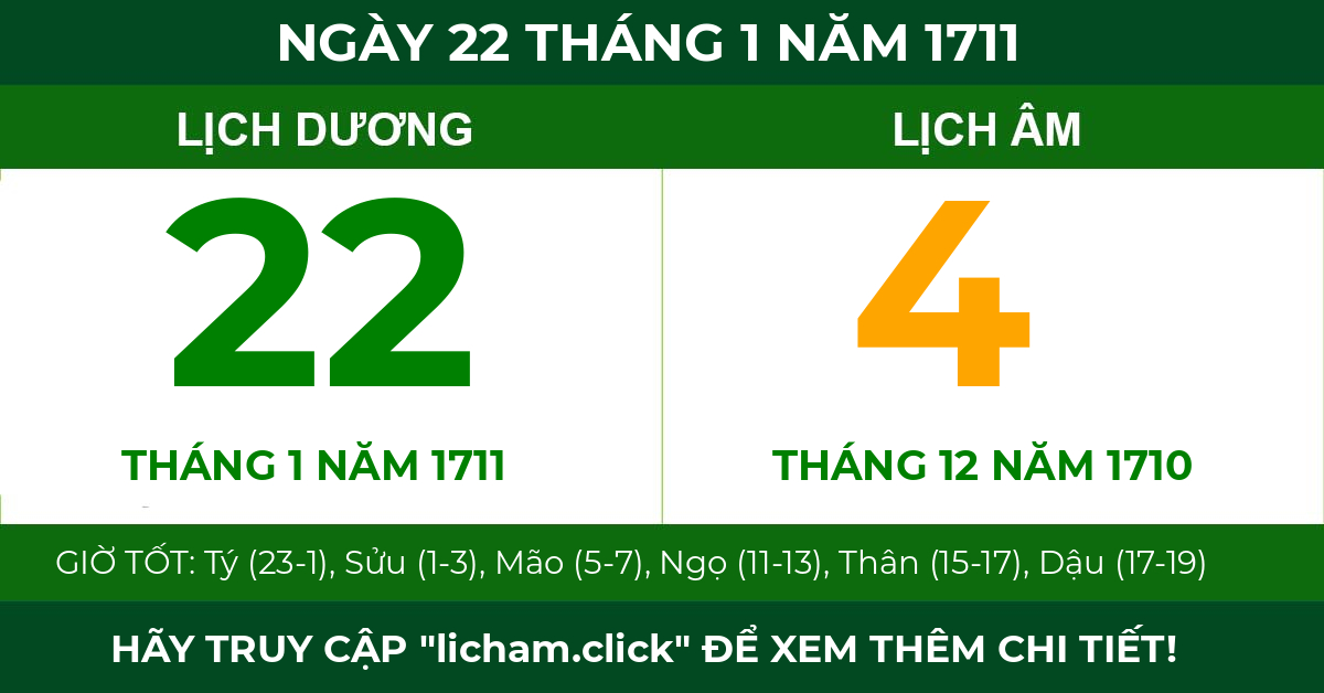 lịch âm ngày 22 tháng 1 năm 1711