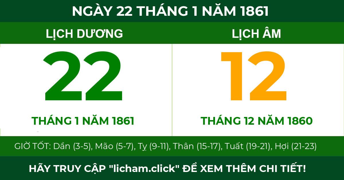 lịch âm ngày 22 tháng 1 năm 1861