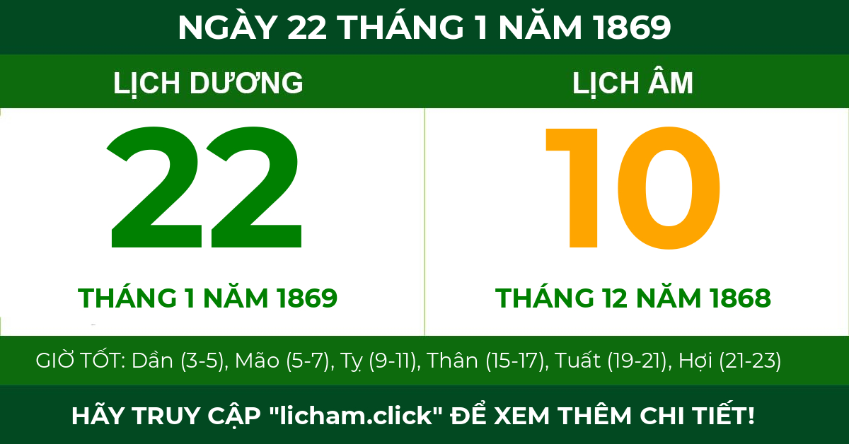 lịch âm ngày 22 tháng 1 năm 1869
