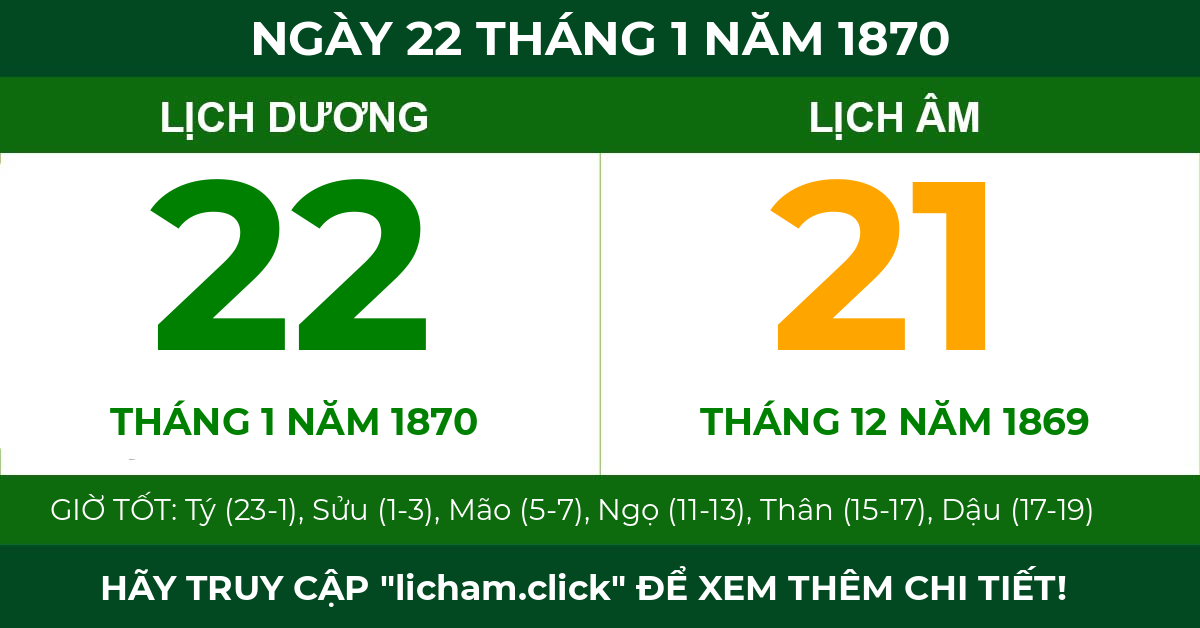 lịch âm ngày 22 tháng 1 năm 1870