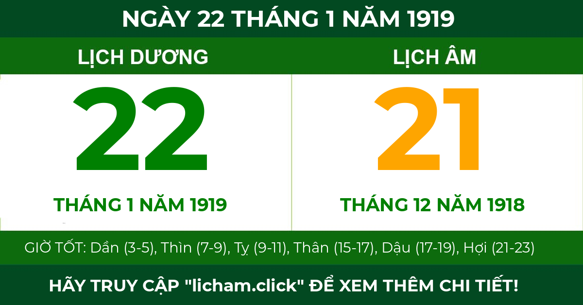 lịch âm ngày 22 tháng 1 năm 1919