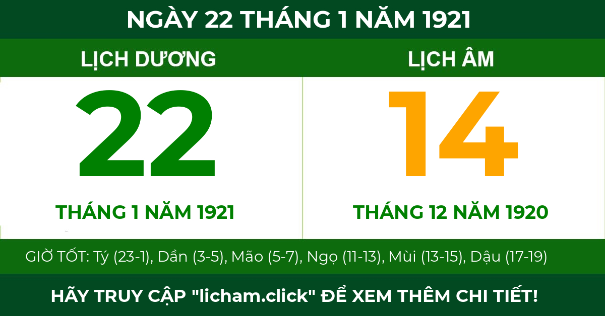 lịch âm ngày 22 tháng 1 năm 1921