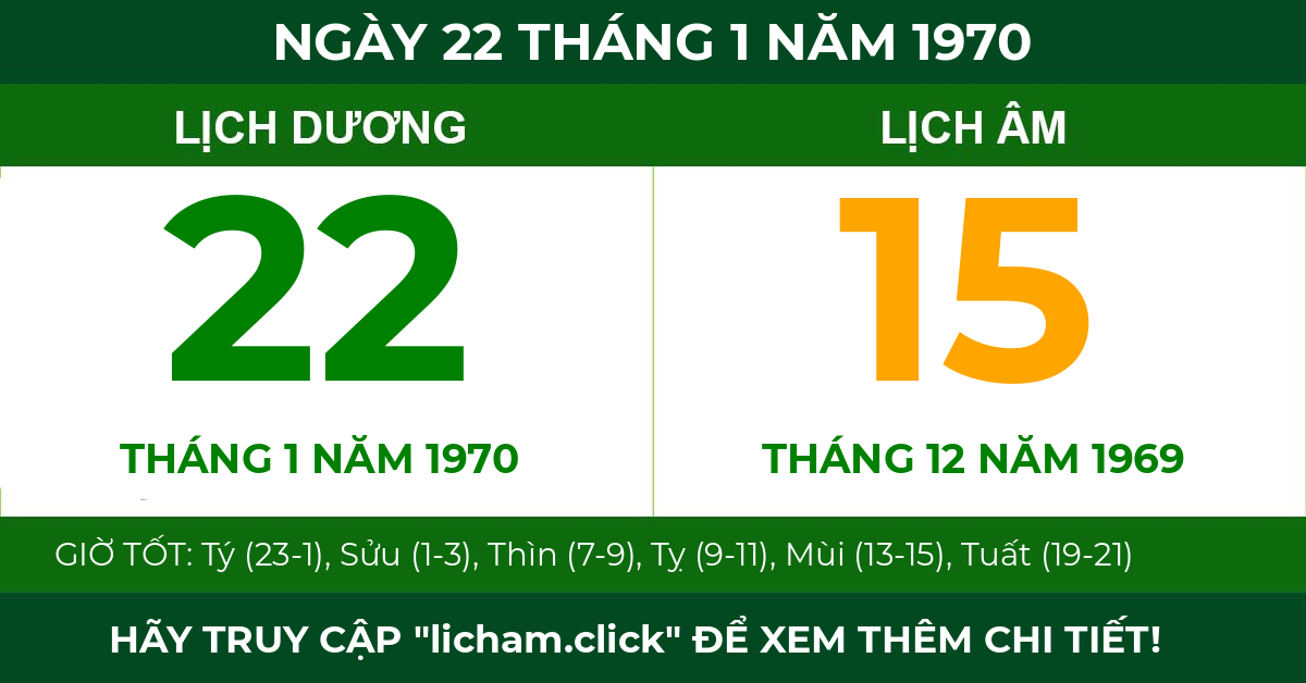 lịch âm ngày 22 tháng 1 năm 1970