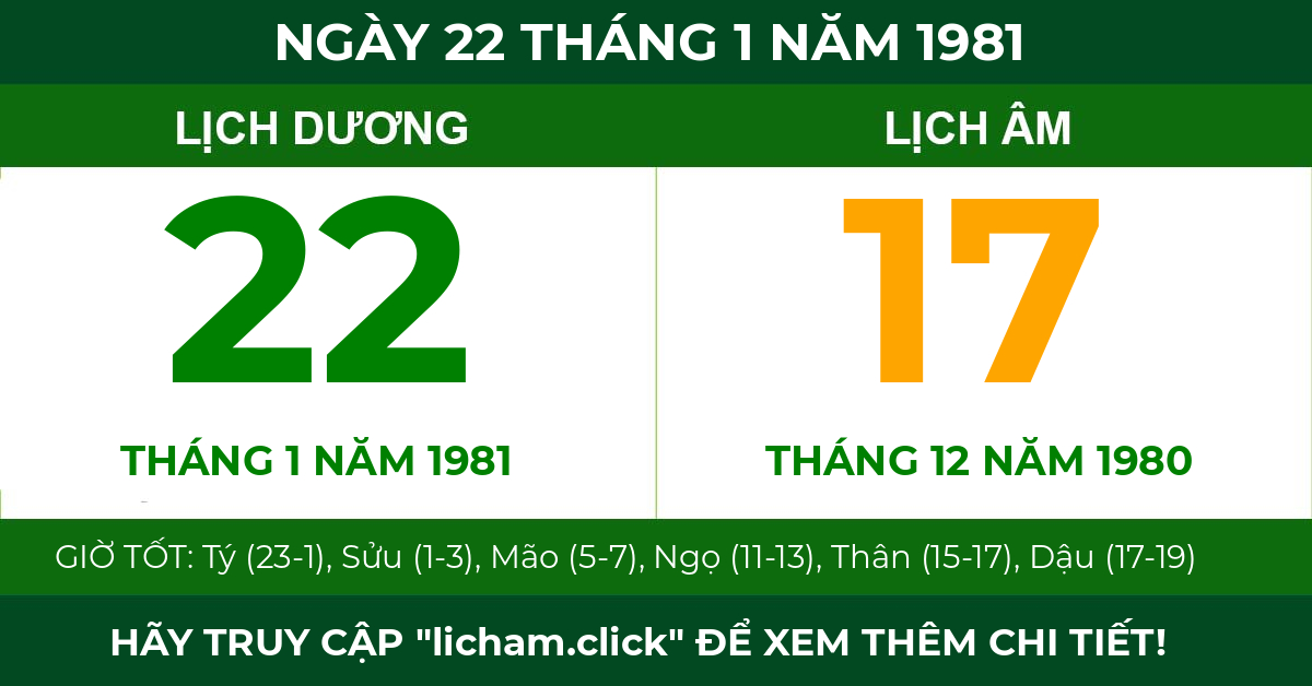 lịch âm ngày 22 tháng 1 năm 1981