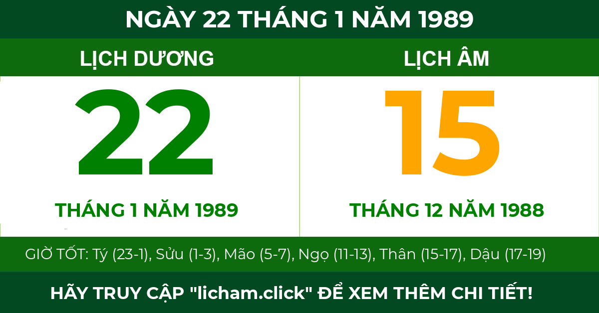 lịch âm ngày 22 tháng 1 năm 1989