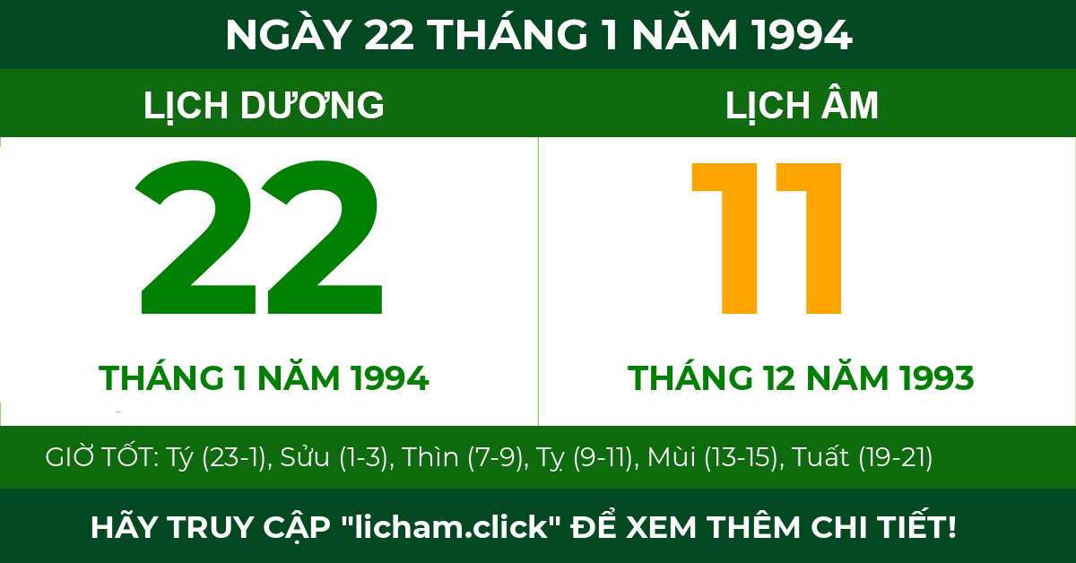 lịch âm ngày 22 tháng 1 năm 1994