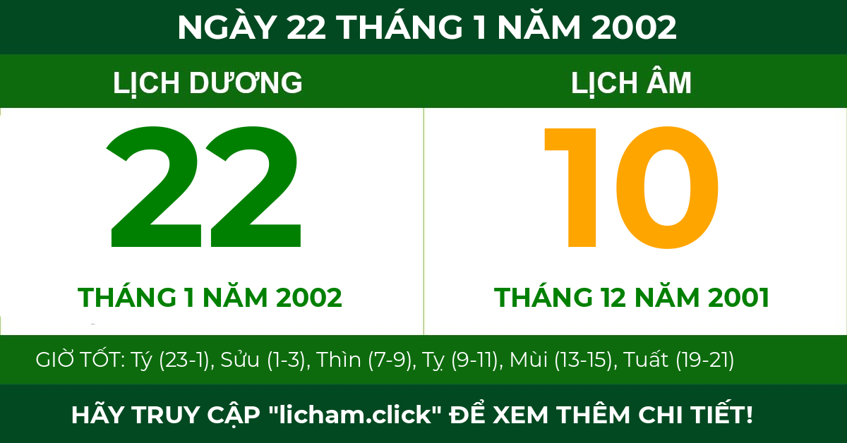 lịch âm ngày 22 tháng 1 năm 2002