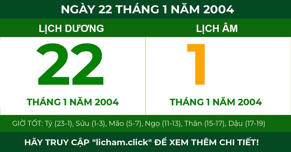 lịch âm ngày 22 tháng 1 năm 2004