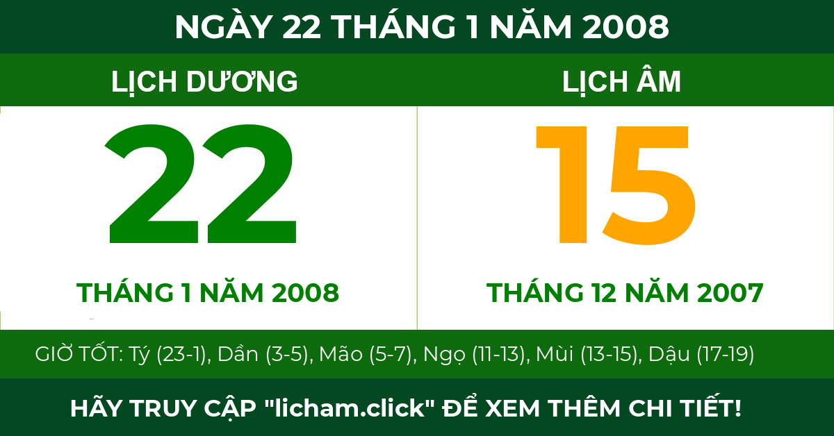 lịch âm ngày 22 tháng 1 năm 2008