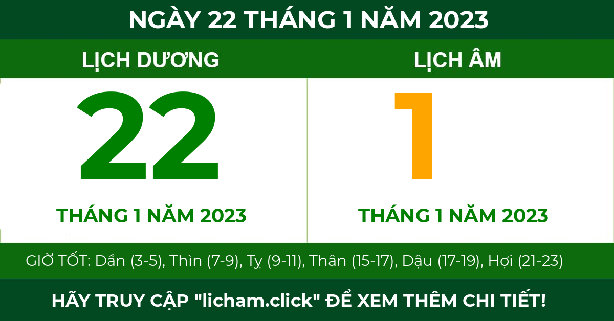 lịch âm ngày 22 tháng 1 năm 2023