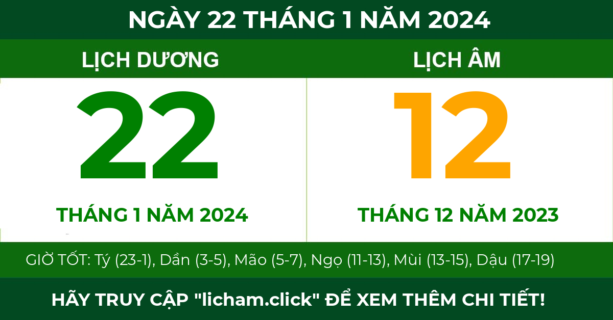 lịch âm ngày 22 tháng 1 năm 2024