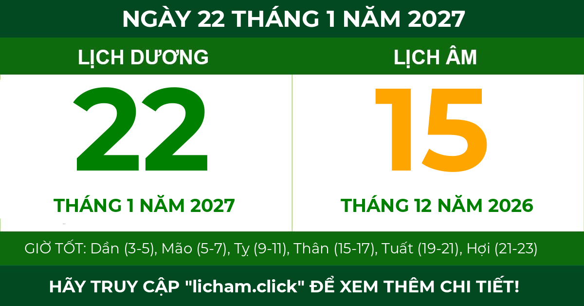 lịch âm ngày 22 tháng 1 năm 2027