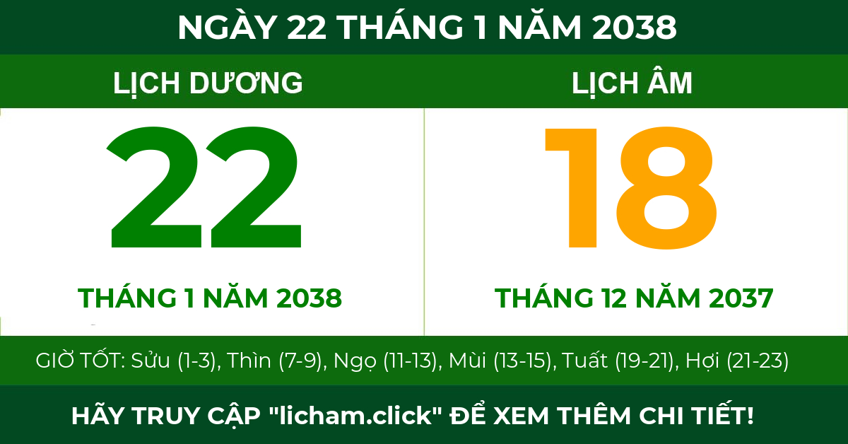 lịch âm ngày 22 tháng 1 năm 2038