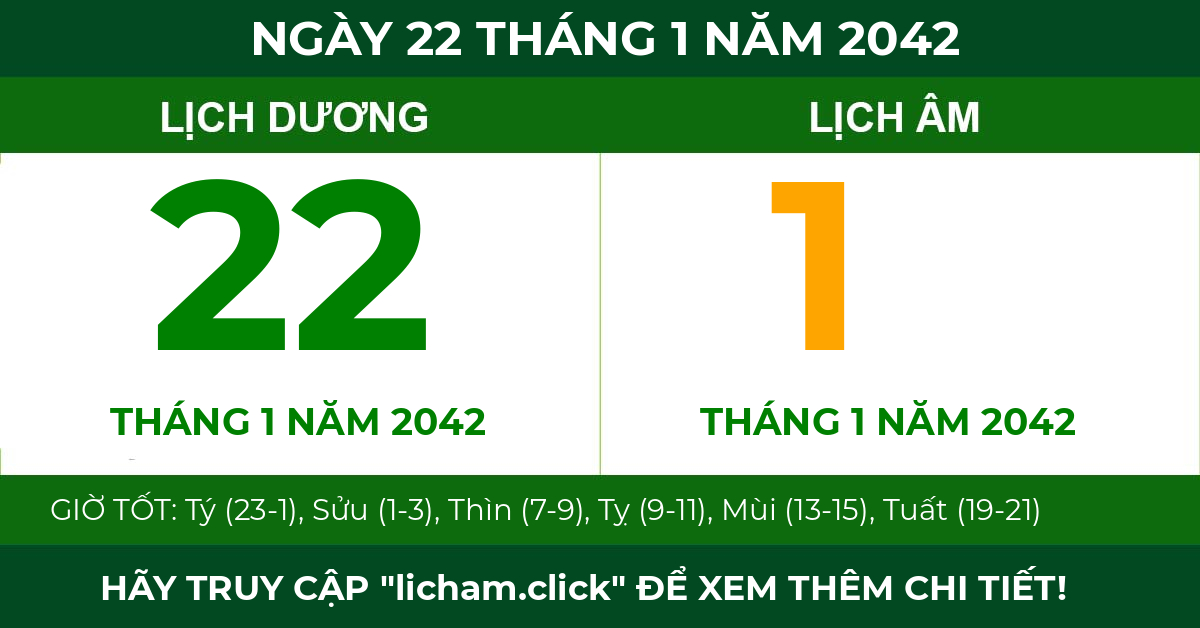 lịch âm ngày 22 tháng 1 năm 2042