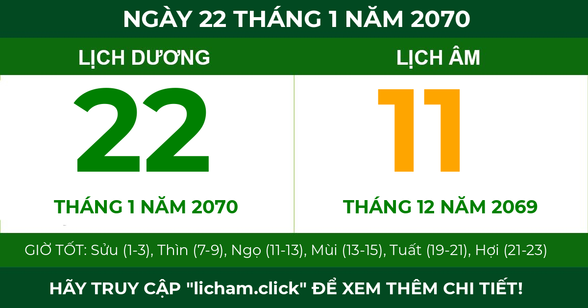 lịch âm ngày 22 tháng 1 năm 2070