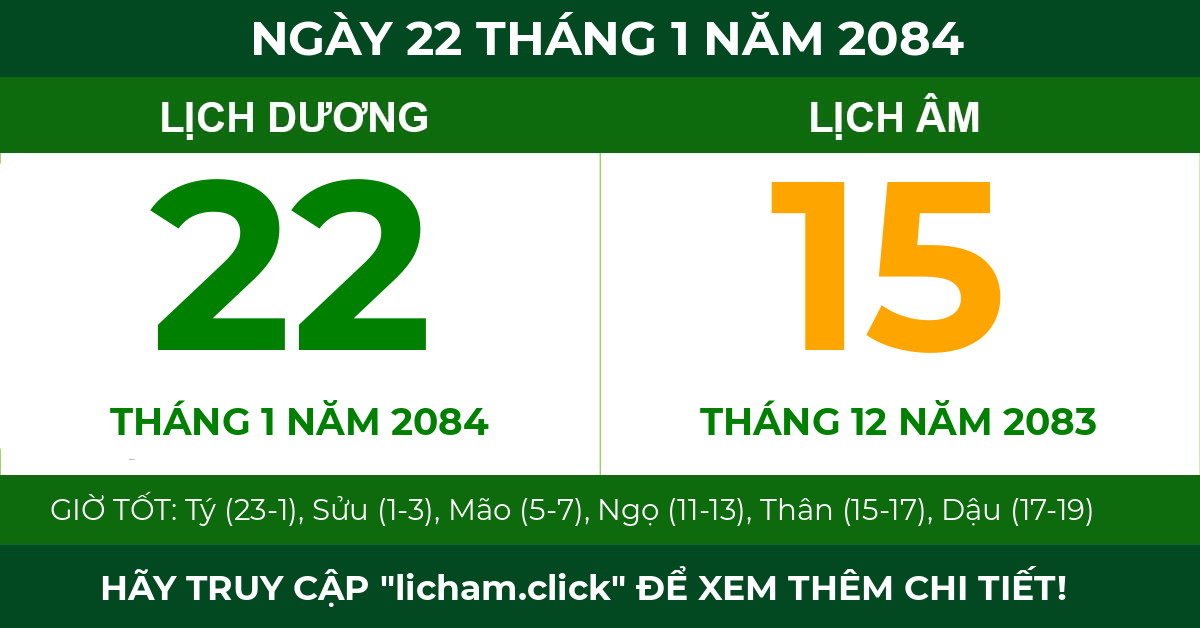 lịch âm ngày 22 tháng 1 năm 2084