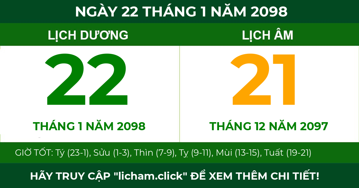 lịch âm ngày 22 tháng 1 năm 2098
