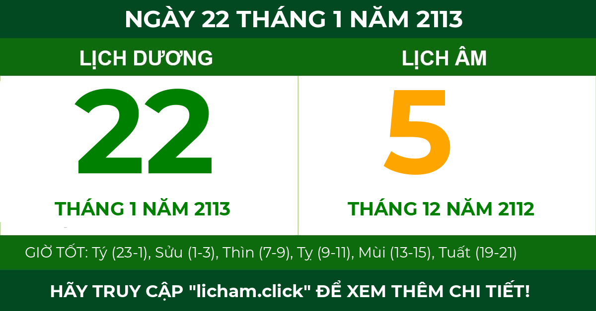 lịch âm ngày 22 tháng 1 năm 2113