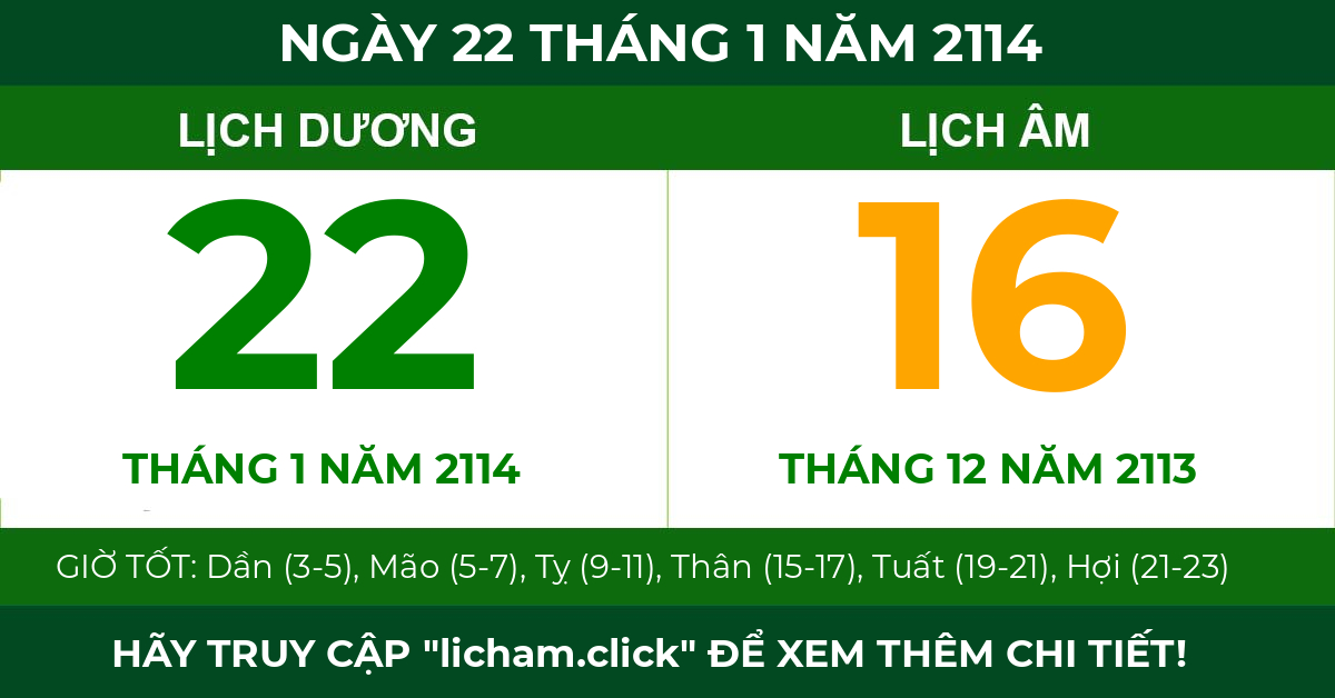 lịch âm ngày 22 tháng 1 năm 2114