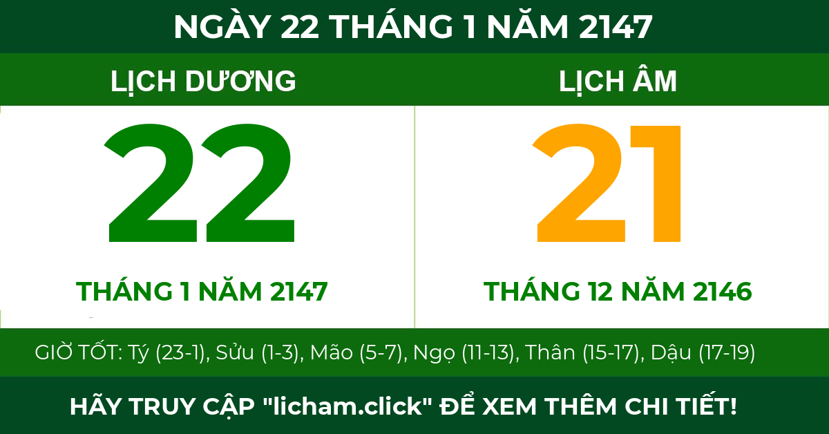 lịch âm ngày 22 tháng 1 năm 2147