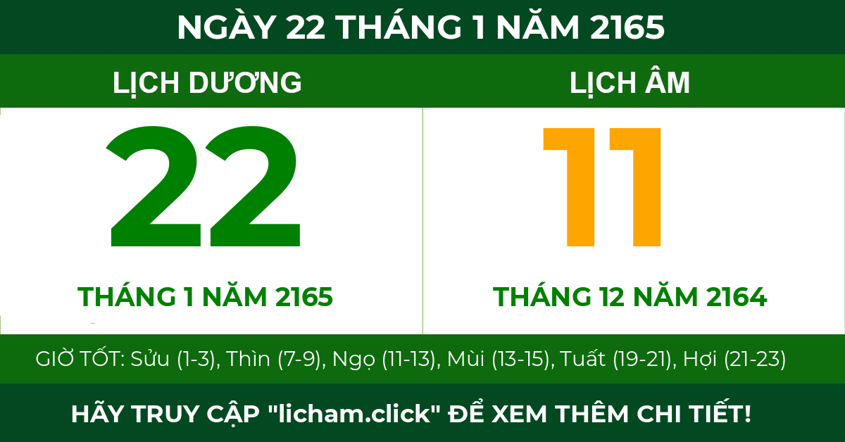 lịch âm ngày 22 tháng 1 năm 2165