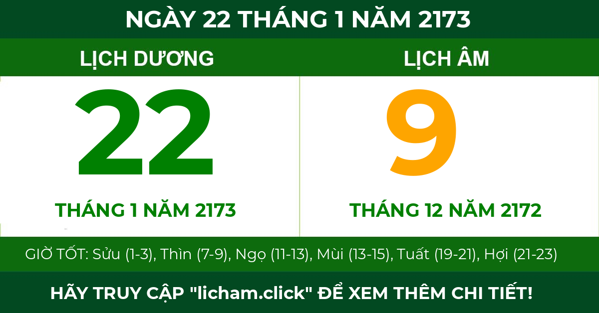 lịch âm ngày 22 tháng 1 năm 2173
