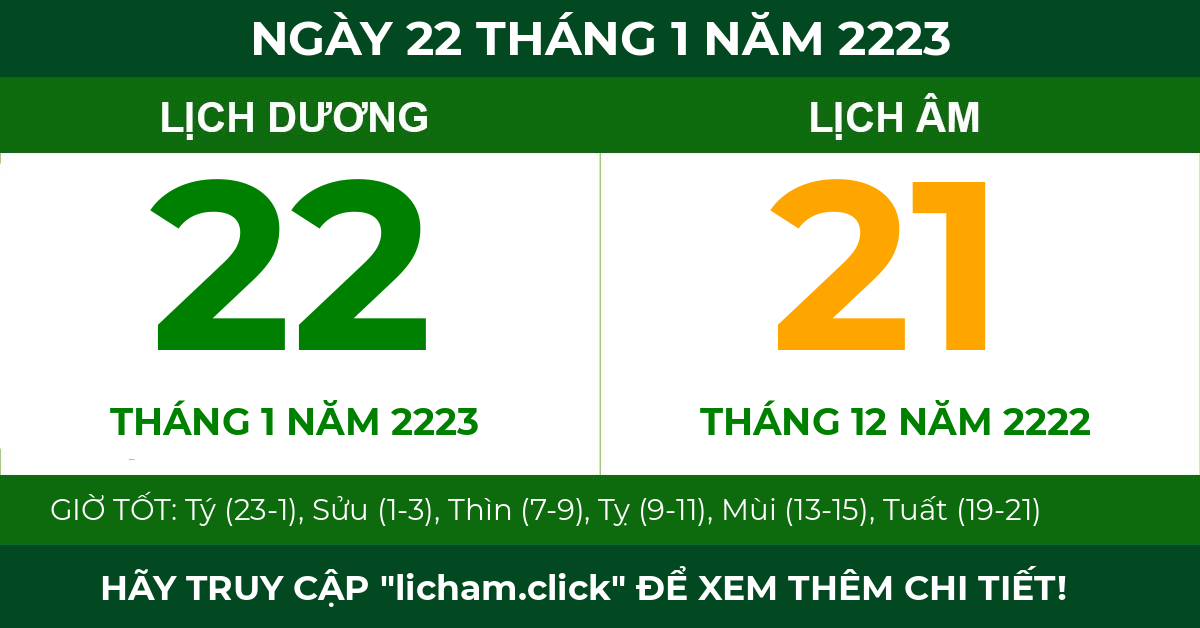 lịch âm ngày 22 tháng 1 năm 2223