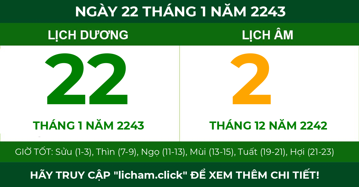 lịch âm ngày 22 tháng 1 năm 2243
