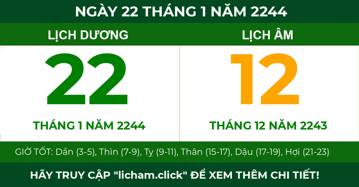 lịch âm ngày 22 tháng 1 năm 2244