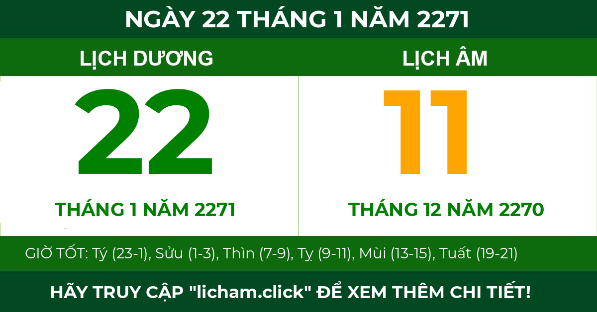 lịch âm ngày 22 tháng 1 năm 2271