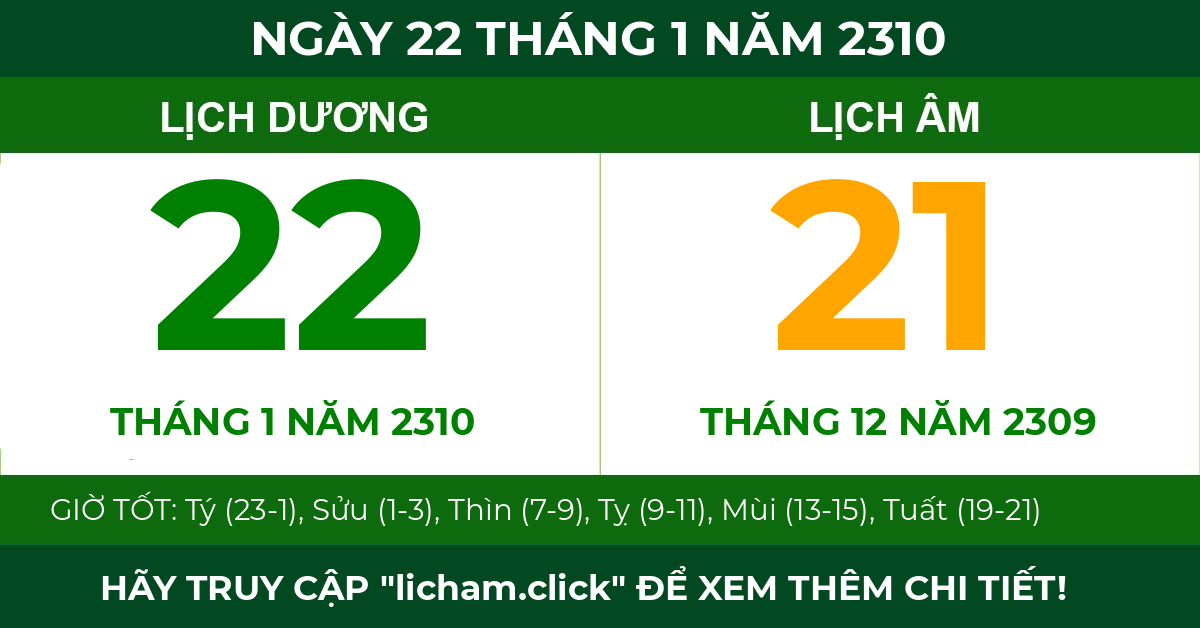 lịch âm ngày 22 tháng 1 năm 2310