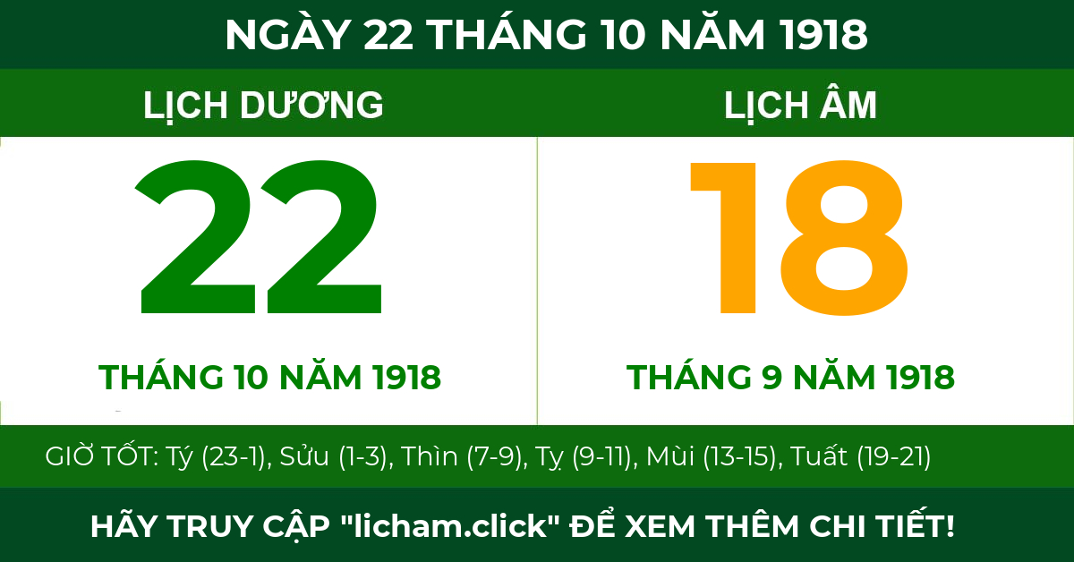 lịch âm ngày 22 tháng 10 năm 1918