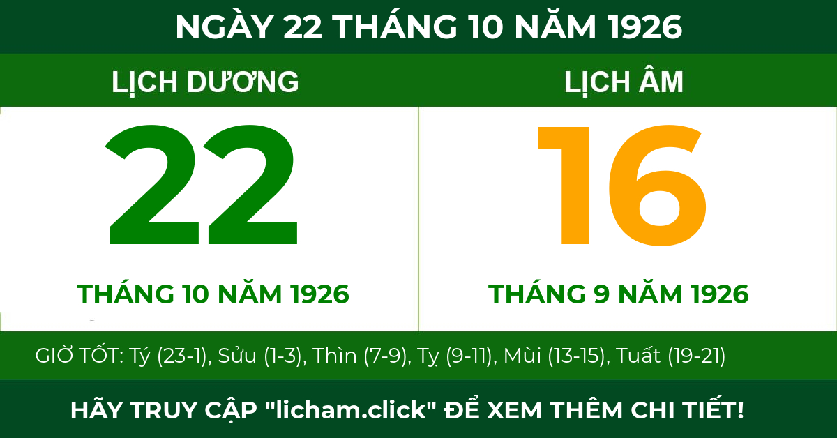 lịch âm ngày 22 tháng 10 năm 1926