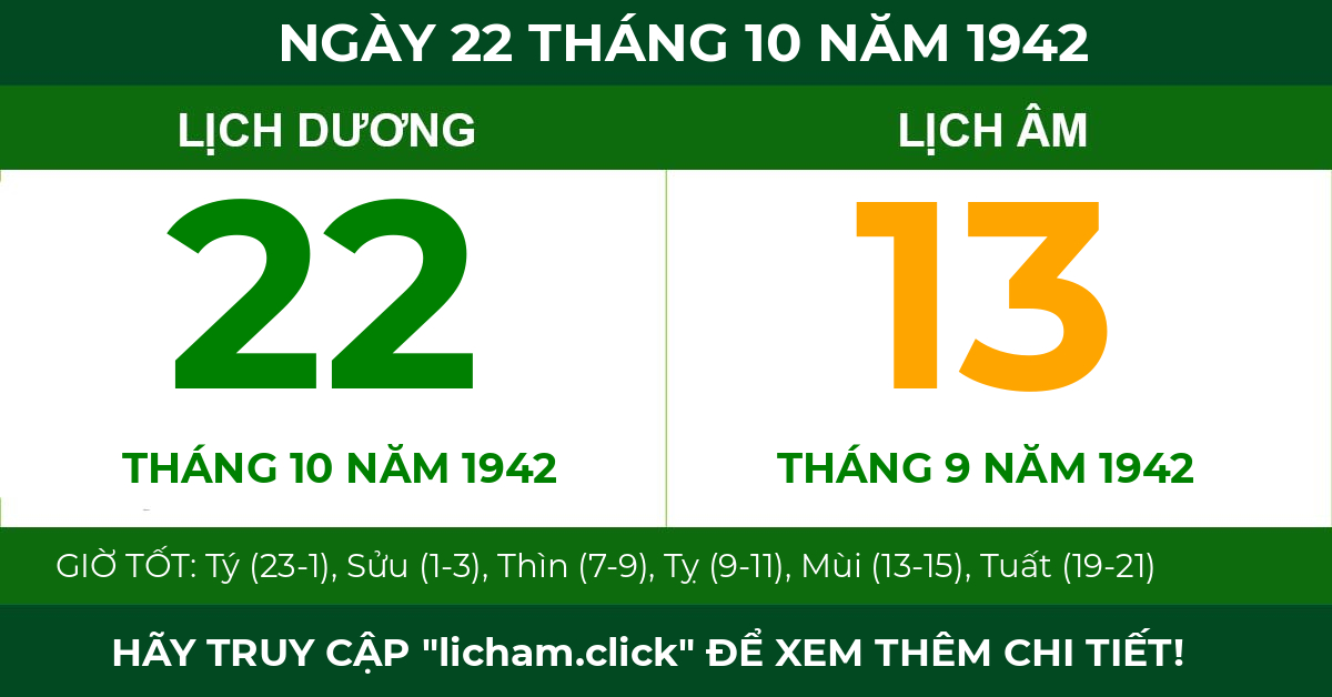 lịch âm ngày 22 tháng 10 năm 1942