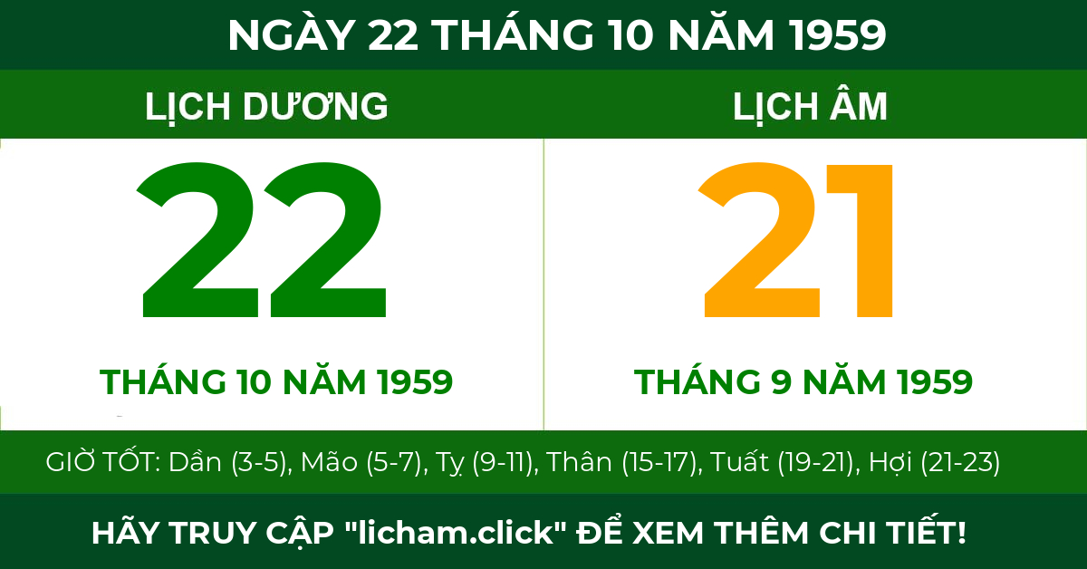 lịch âm ngày 22 tháng 10 năm 1959